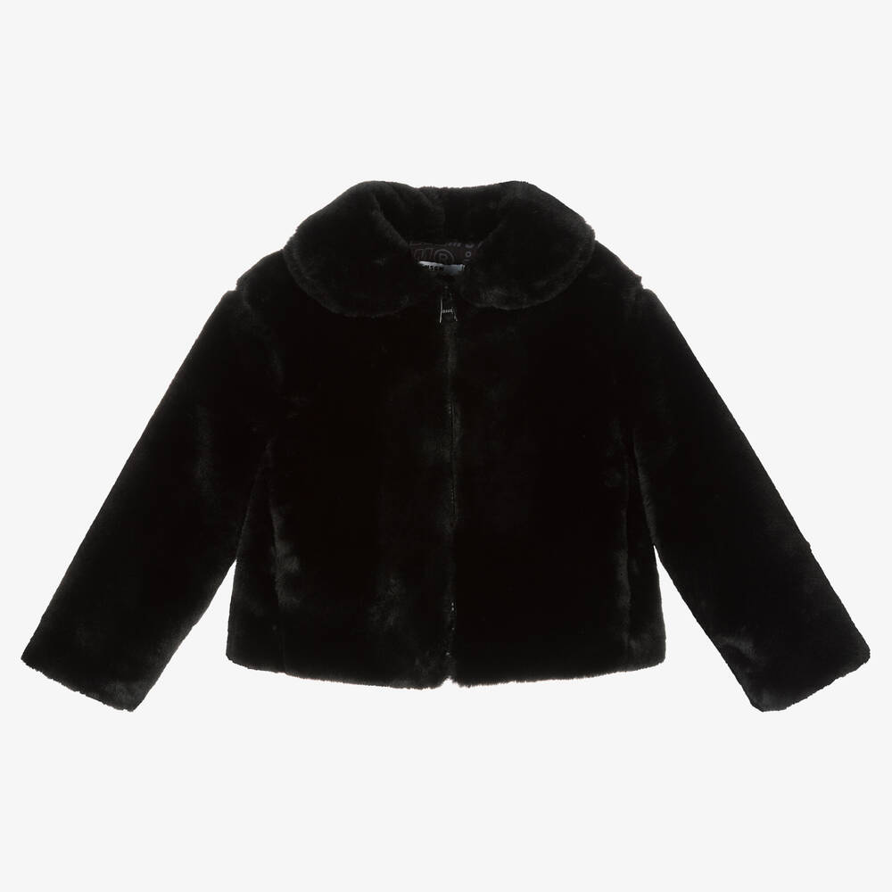 MSGM - Girls Black Faux Fur Jacket | Childrensalon