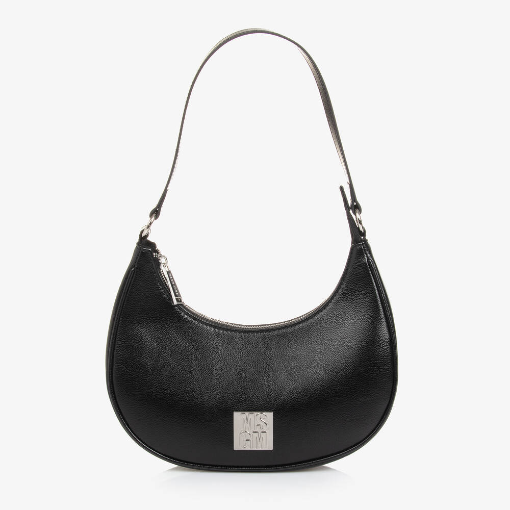 MSGM-Girls Black Faux Leather Curved Bag (25cm) | Childrensalon Outlet