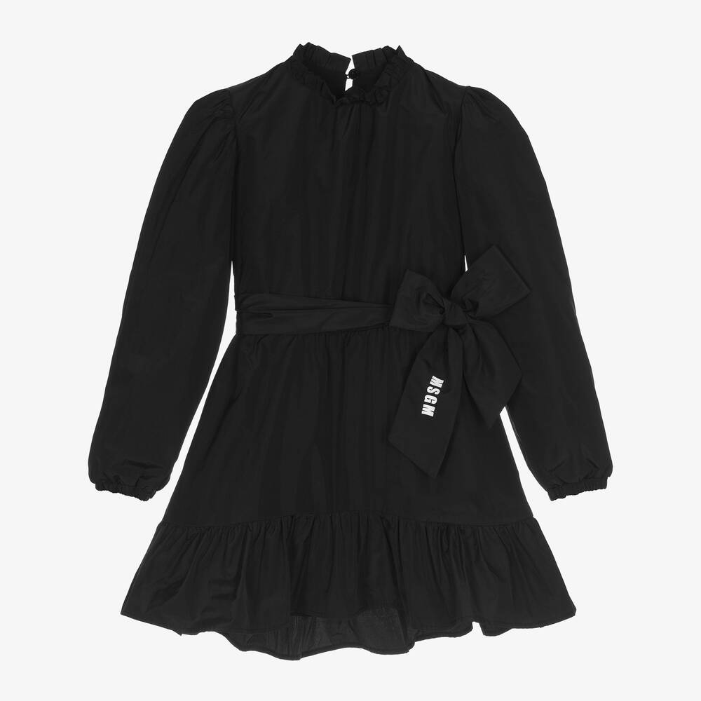 MSGM - Черное платье с оборкой для девочек | Childrensalon