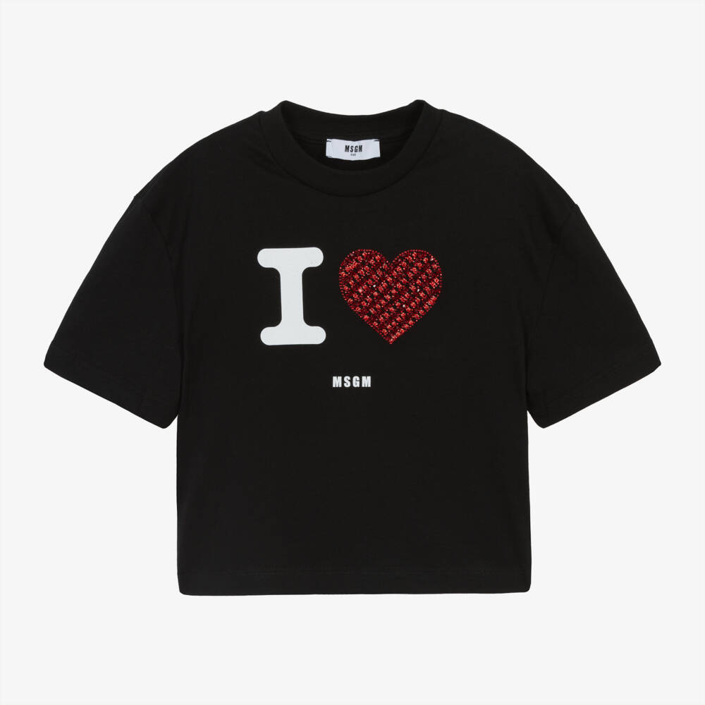 MSGM-Girls Black Heart Cotton Top | Childrensalon Outlet