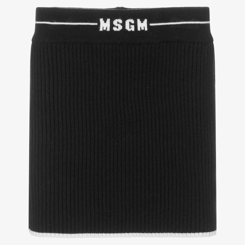 MSGM - Girls Black Knitted Logo Skirt | Childrensalon