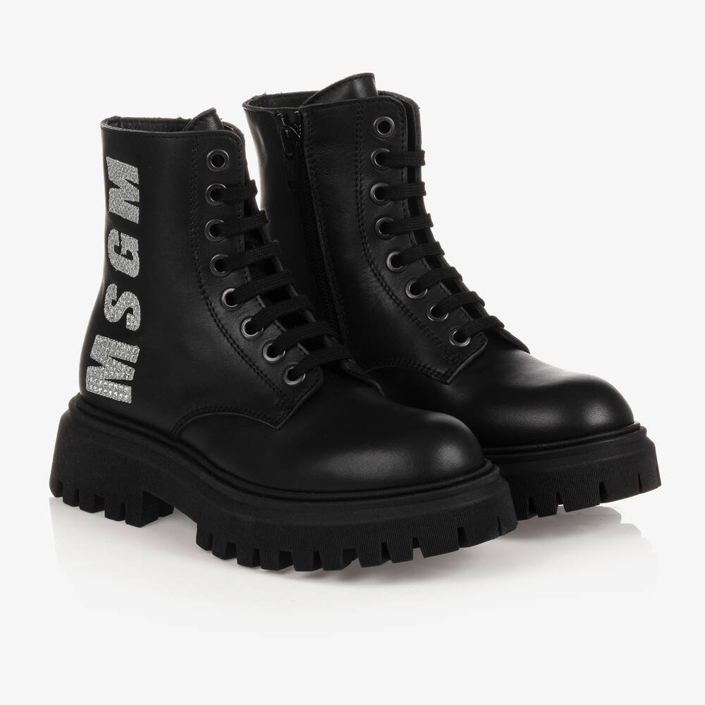 MSGM - Schwarze Lederstiefel (M) | Childrensalon