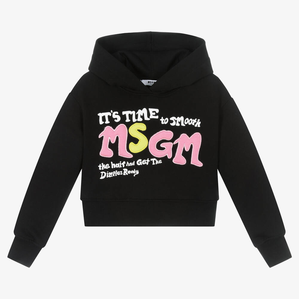 MSGM-Girls Black Logo Hoodie | Childrensalon Outlet