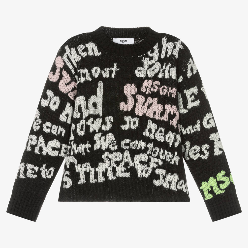 MSGM - Girls Black Logo Knit Sweater | Childrensalon