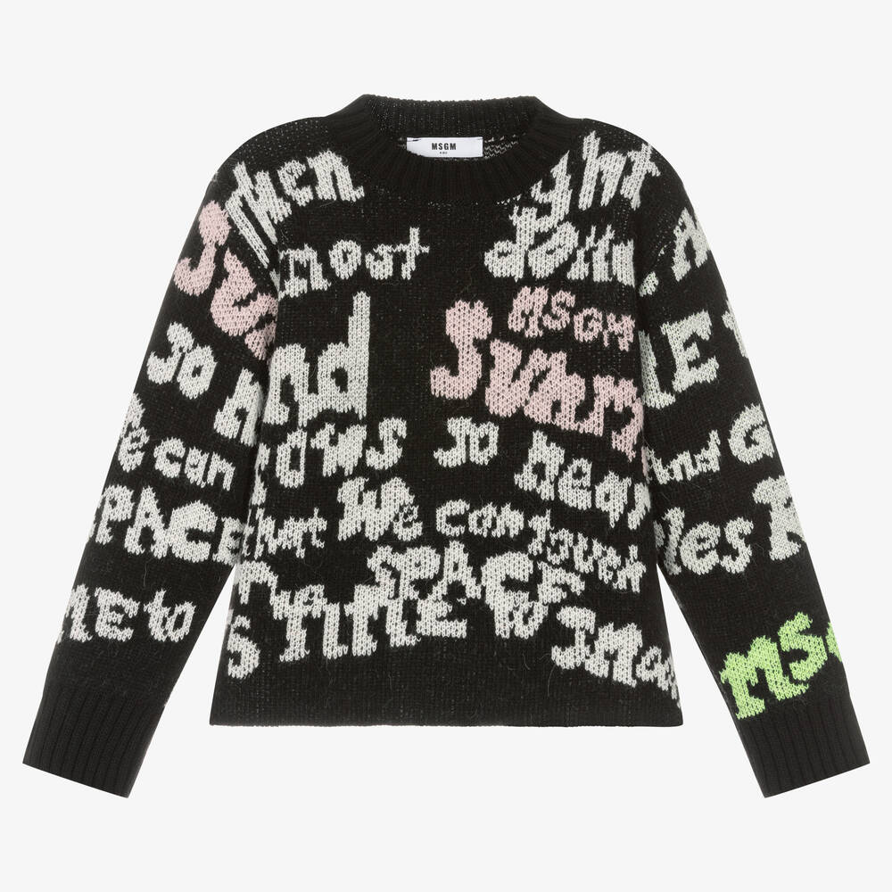 MSGM - Pull noir en maille fille | Childrensalon