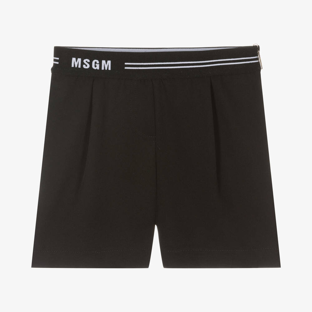 MSGM - Girls Black Logo Shorts | Childrensalon