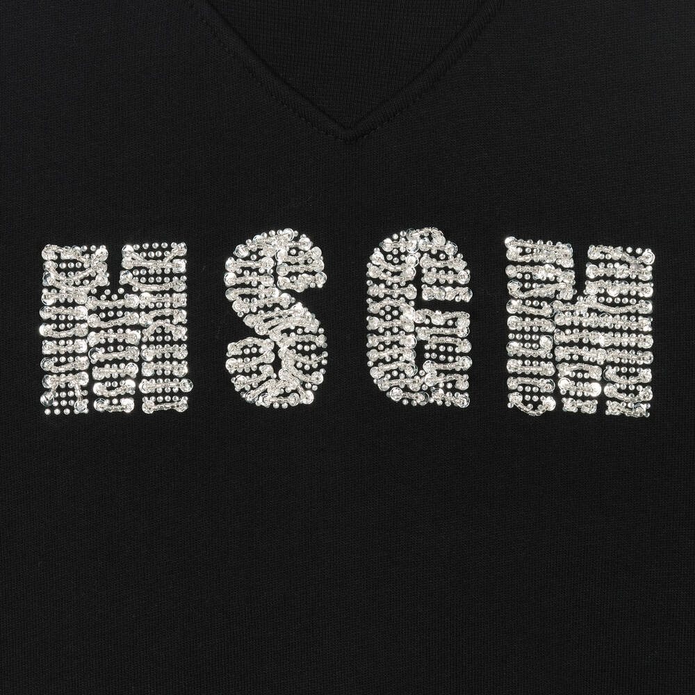 MSGM Girls Black Logo Sweatshirt Childrensalon Outlet