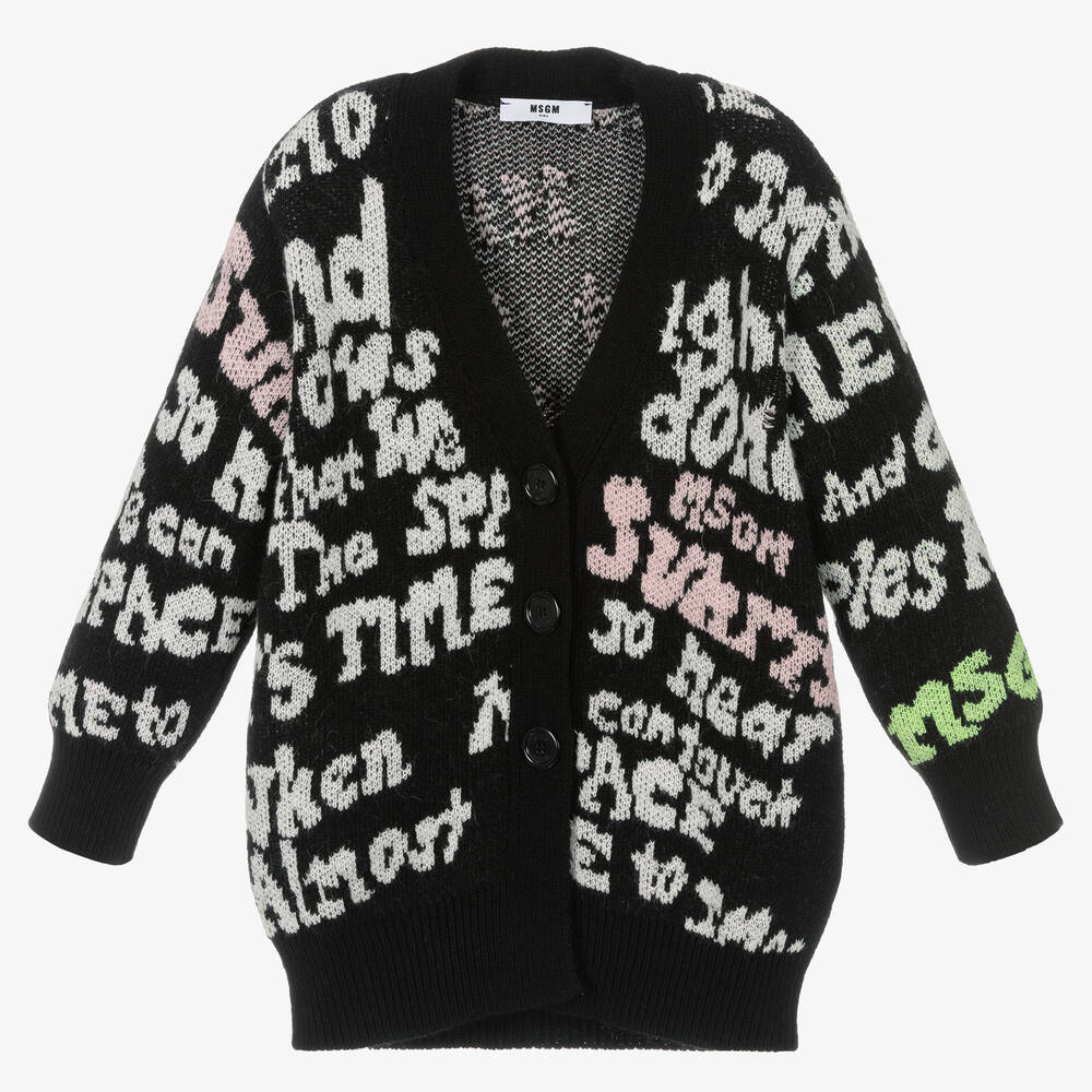 MSGM - Cardigan long noir en maille fille | Childrensalon