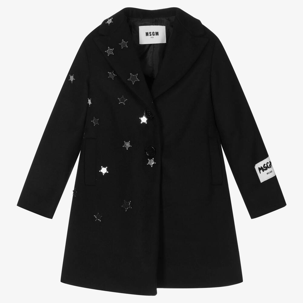 MSGM - Girls Black Mirrored Star Coat | Childrensalon