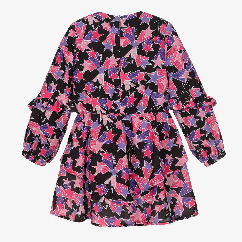 MSGM-Girls Black & Pink Star Georgette Dress | Childrensalon Outlet