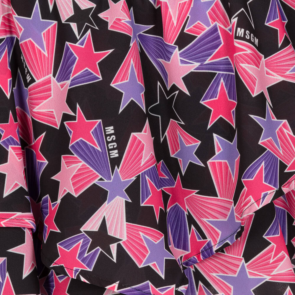 MSGM-Girls Black & Pink Star Georgette Dress | Childrensalon Outlet