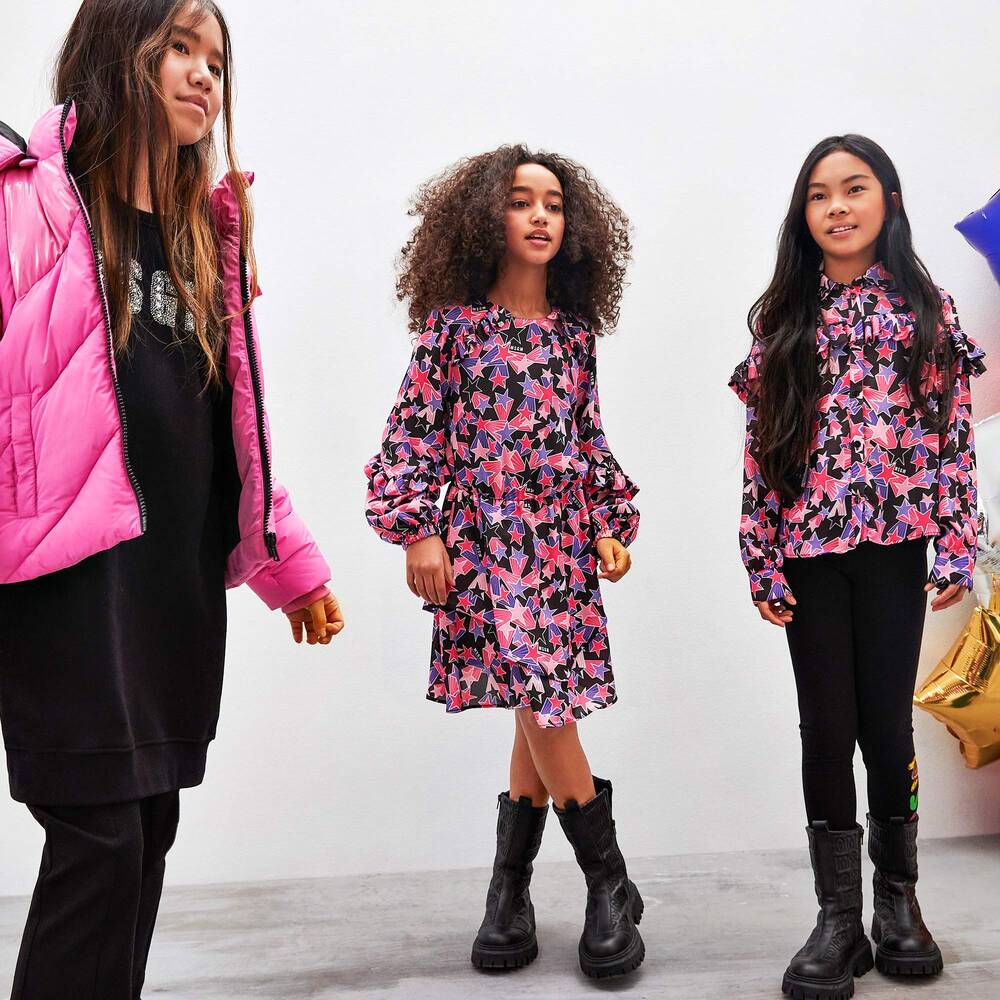 MSGM-Girls Black & Pink Star Georgette Dress | Childrensalon Outlet