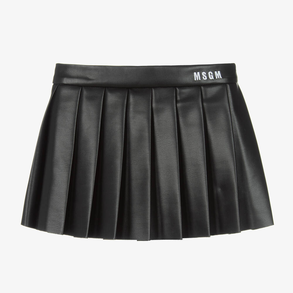 MSGM - Черная плиссированная юбка-шорты из искусственной кожи | Childrensalon