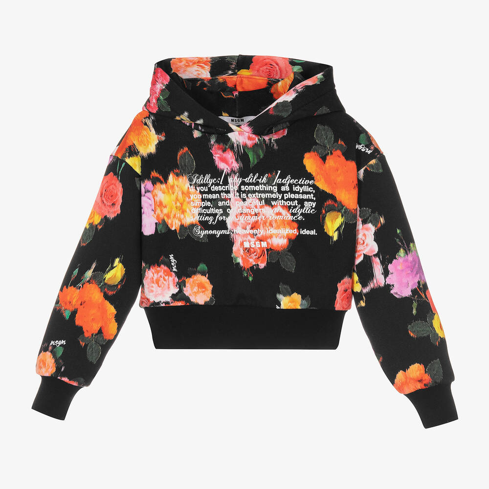 MSGM Girls Floral Print Hoodie 4 Yrs Black