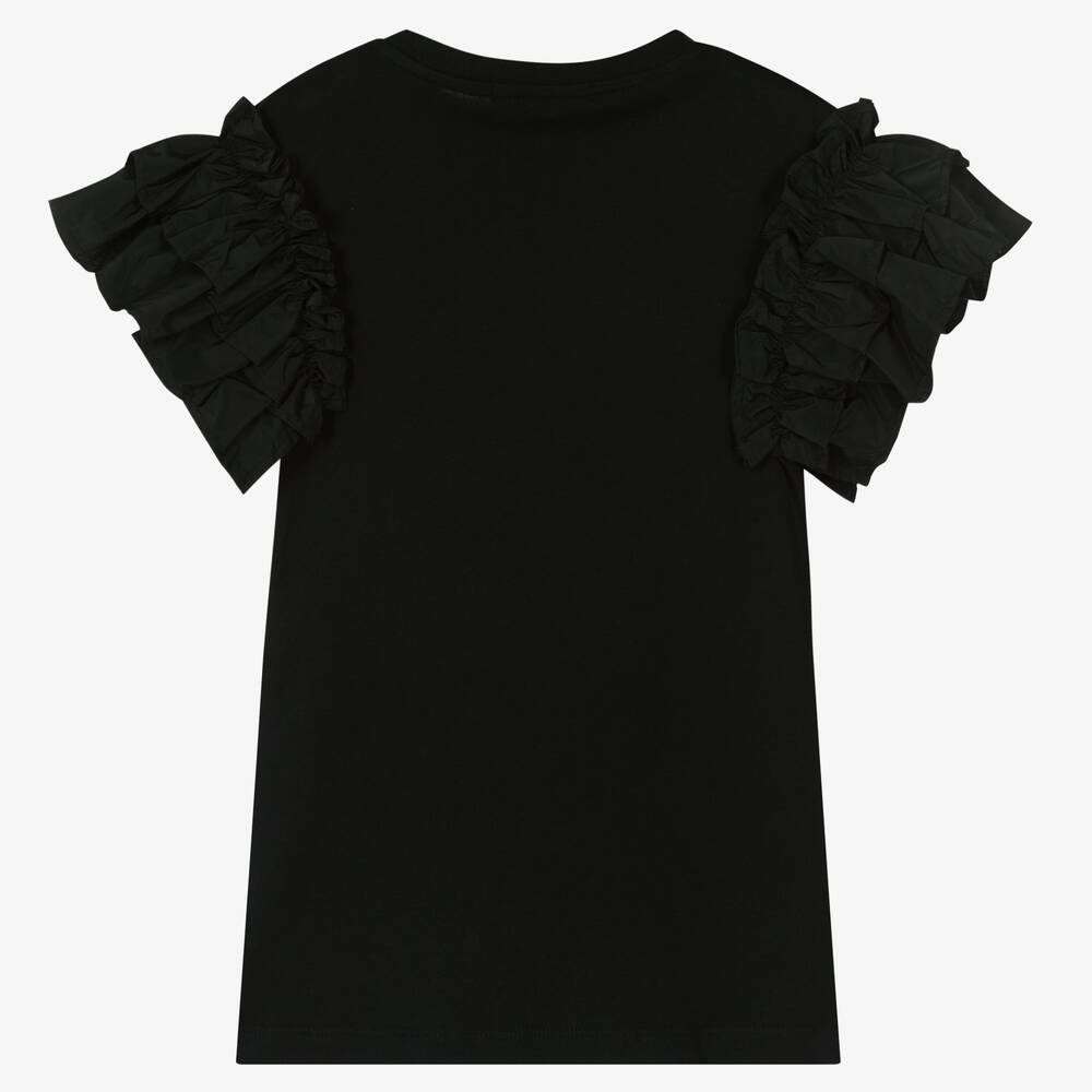 MSGM-فستان قطن جيرسي مزين بكشكش لون أسود للبنات | Childrensalon Outlet