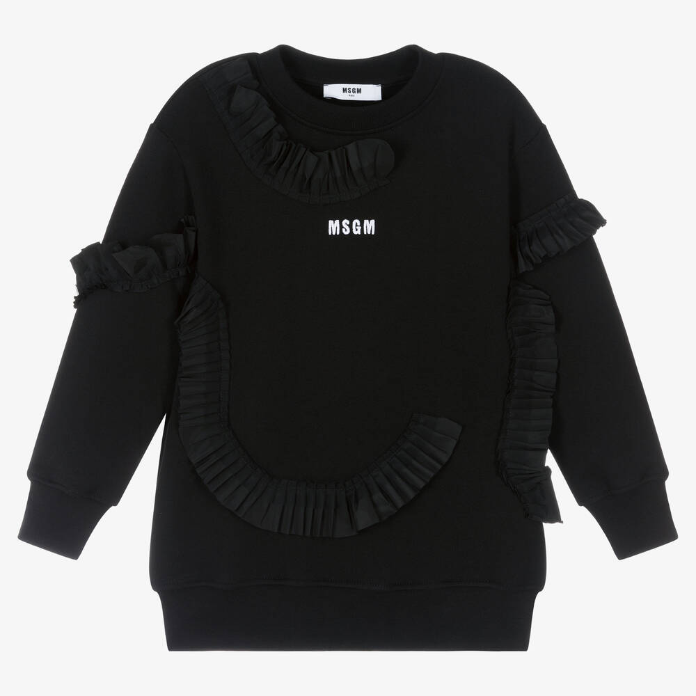 MSGM - Girls Black Ruffle Maxi Sweatshirt  | Childrensalon