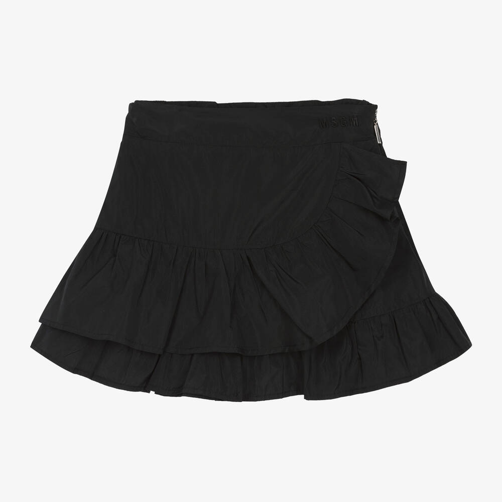 MSGM-Girls Black Ruffle Taffeta Skirt | Childrensalon Outlet