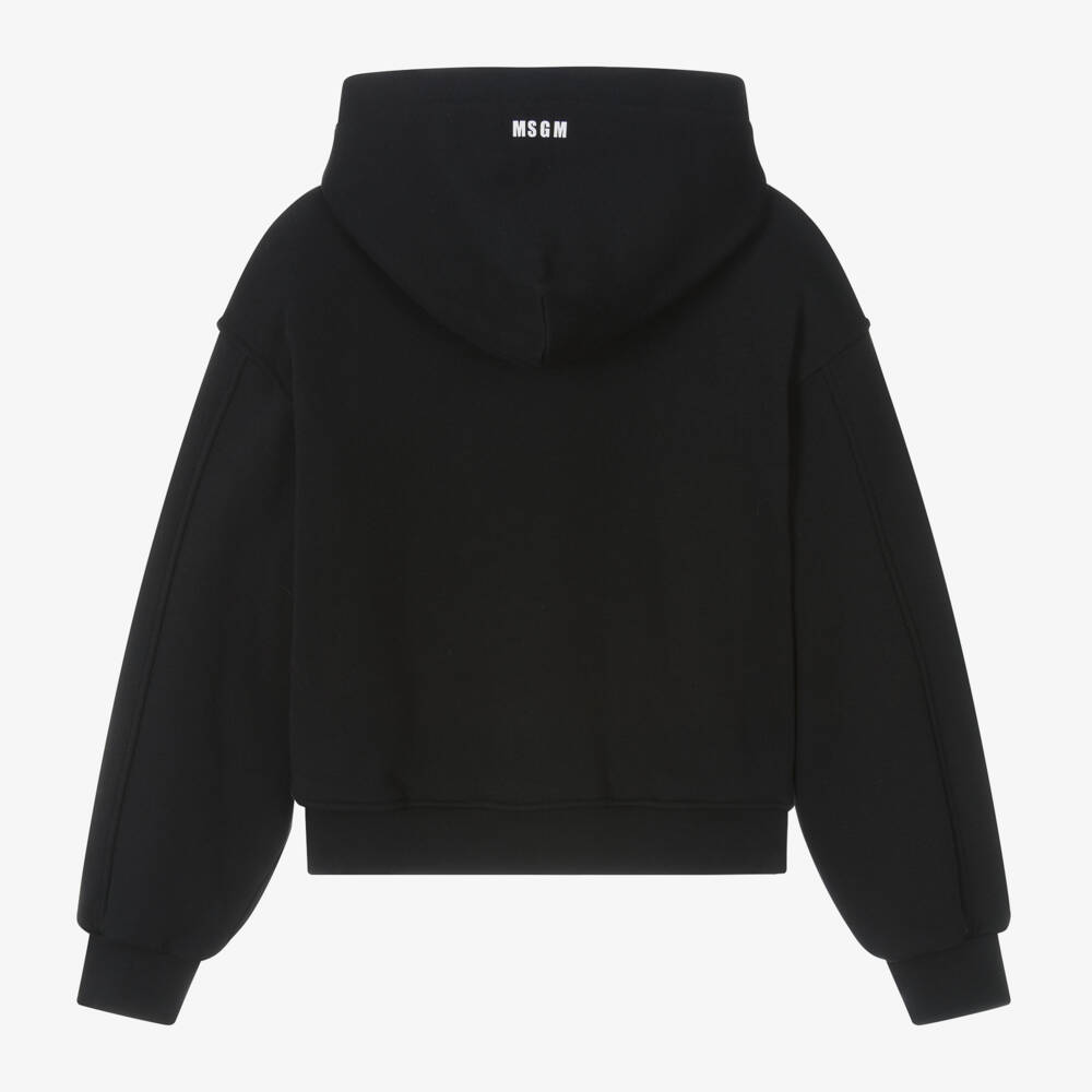 MSGM-هودي قطن لون أسود بنقشة قلب مطرز بالترتر | Childrensalon Outlet