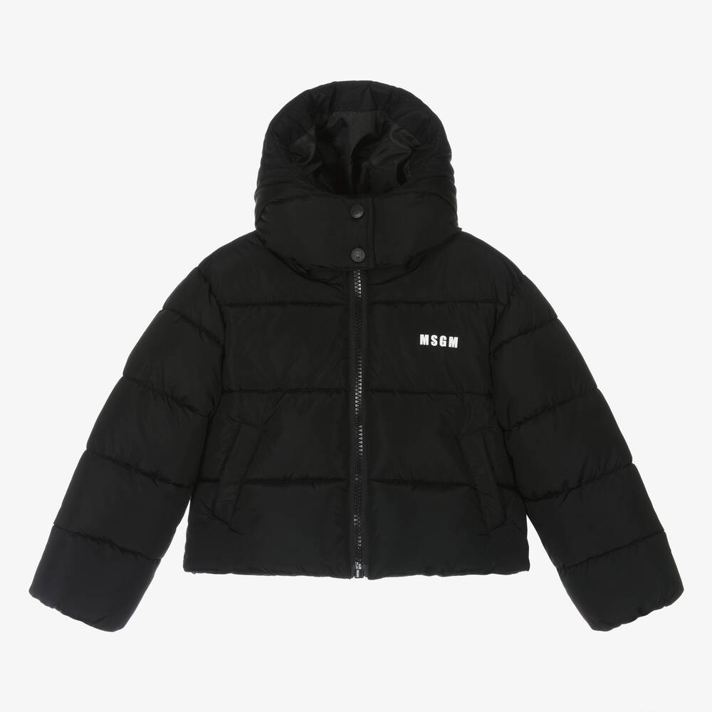 MSGM - Girls Black Star Cropped Puffer Jacket | Childrensalon