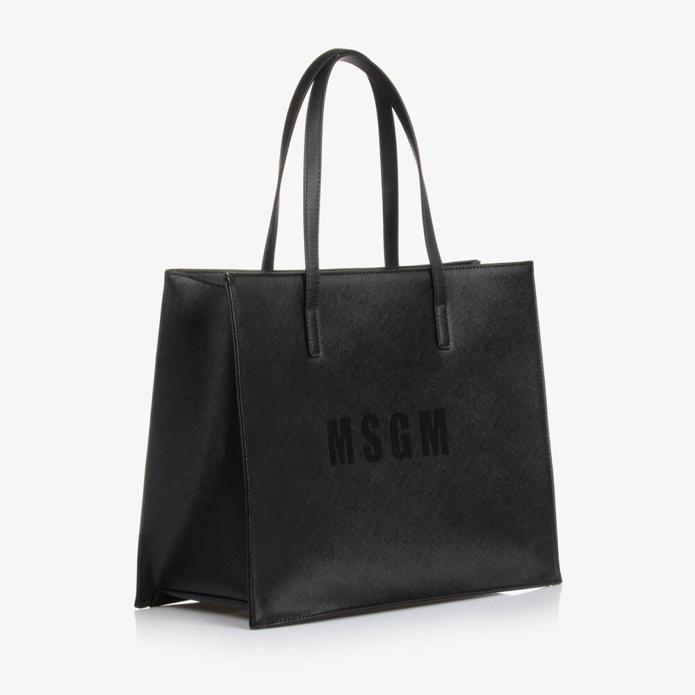 MSGM-Girls Black Textured Tote Bag | Childrensalon Outlet