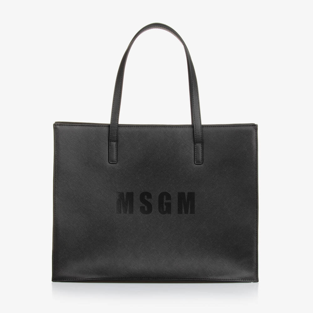 MSGM-Girls Black Textured Tote Bag | Childrensalon Outlet