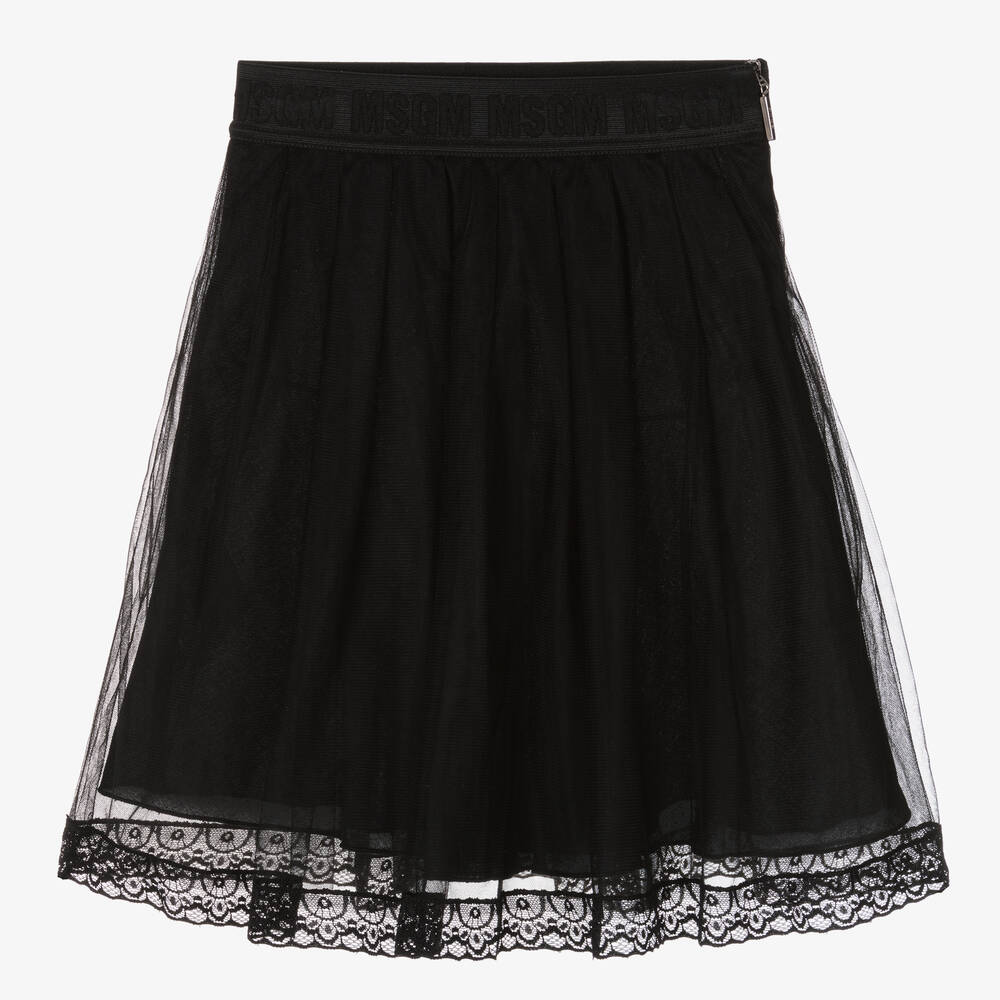 MSGM-Girls Black Tulle & Lace Skirt | Childrensalon Outlet