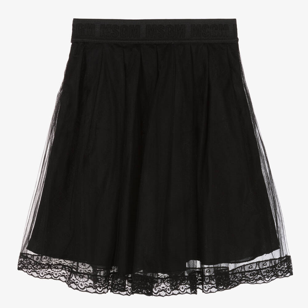 MSGM-Girls Black Tulle & Lace Skirt | Childrensalon Outlet