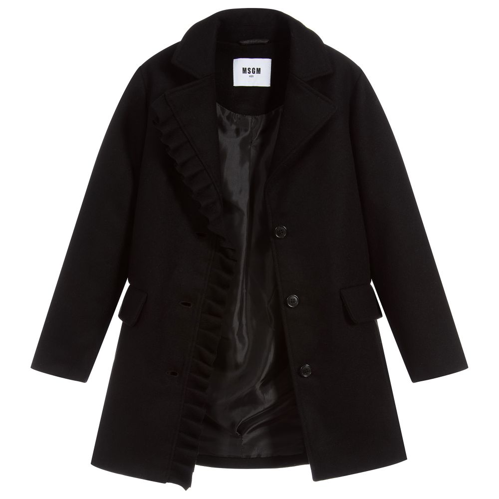 MSGM Manteau noir en laine m lang e Fille