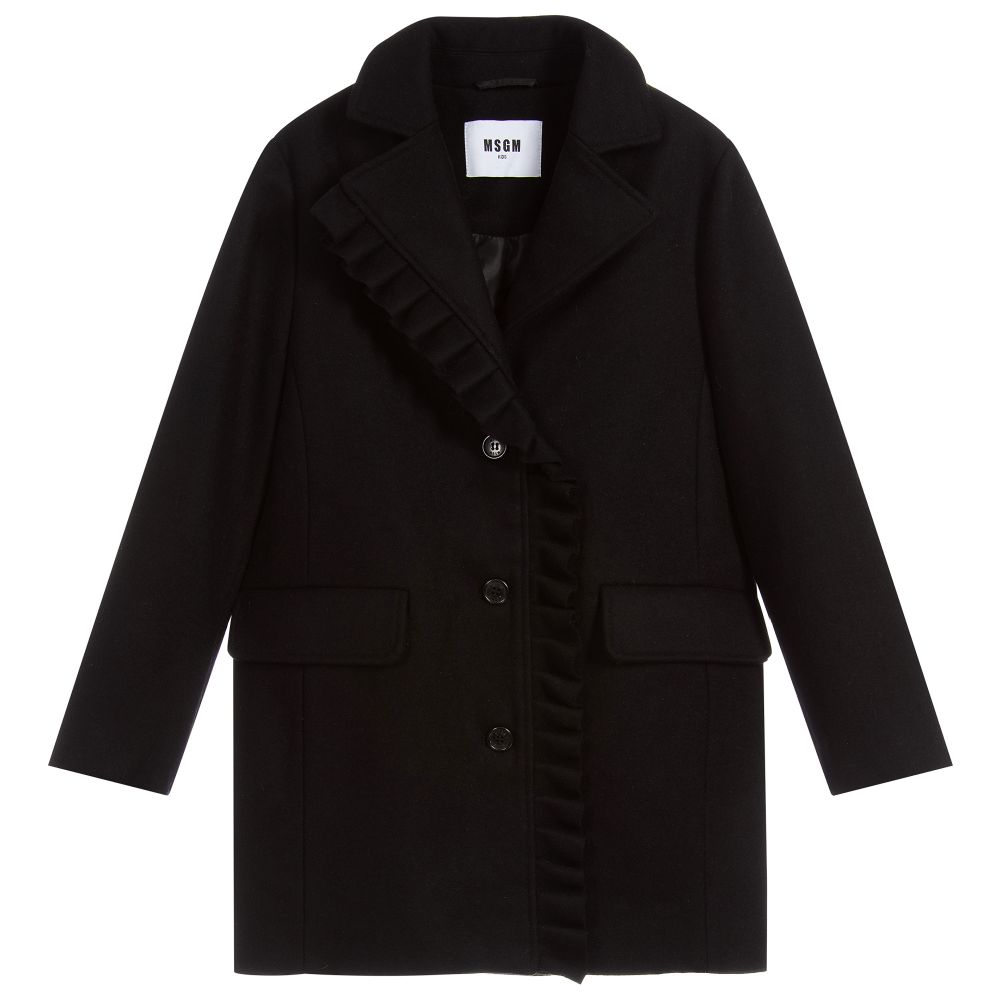 MSGM - Schwarzer Mantel aus Wollmischung für Mädchen | Childrensalon