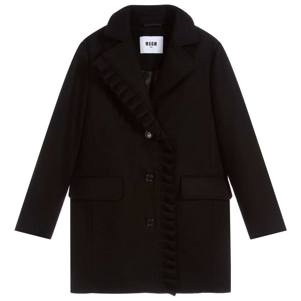 MSGM - Girls Black Wool Blend Coat | Childrensalon