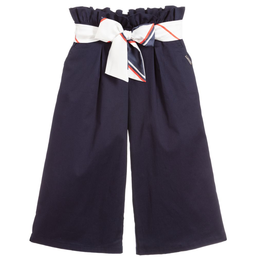 MSGM-بنطلون كولوت قطن غاباردين لون كحلي للبنات | Childrensalon Outlet