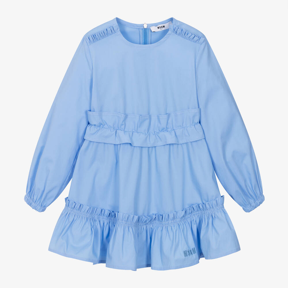 MSGM-فستان قطن بوبلين لون أزرق | Childrensalon Outlet