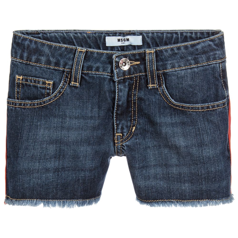 MSGM - Girls Blue Denim Shorts | Childrensalon