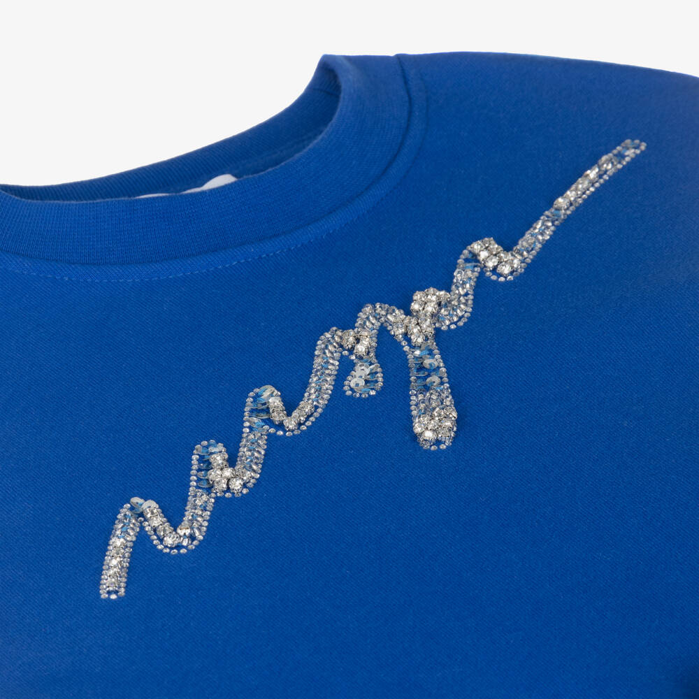 MSGM-Girls Blue Diamanté Cotton Dress | Childrensalon Outlet