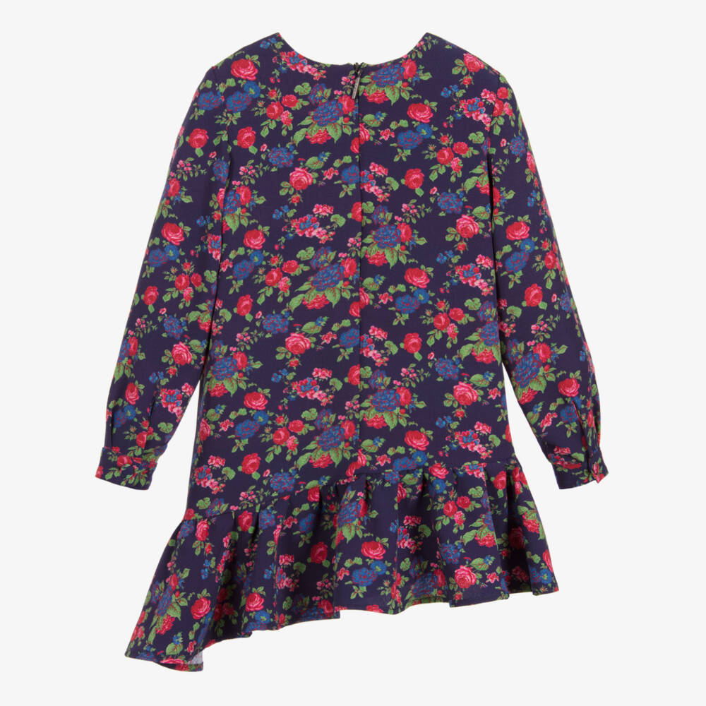 MSGM-Girls Blue Floral Crêpe Dress | Childrensalon Outlet