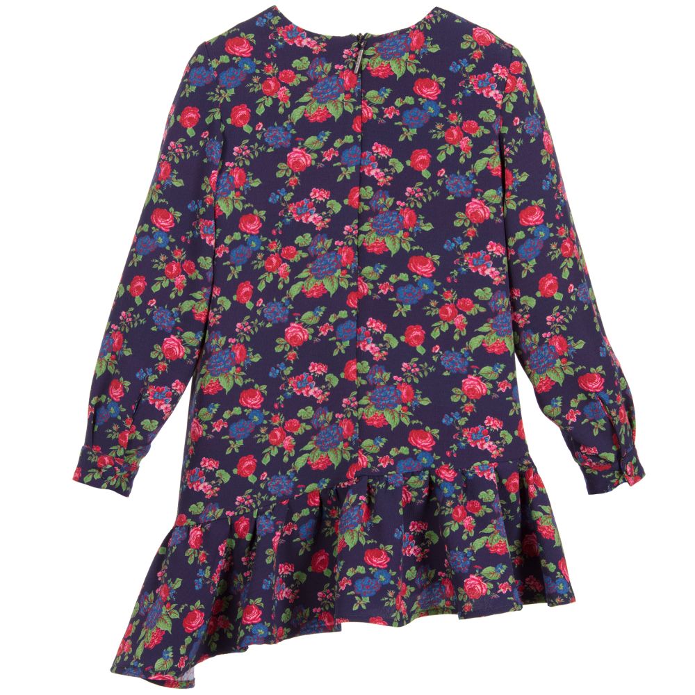 MSGM-Girls Blue Floral Crêpe Dress | Childrensalon Outlet