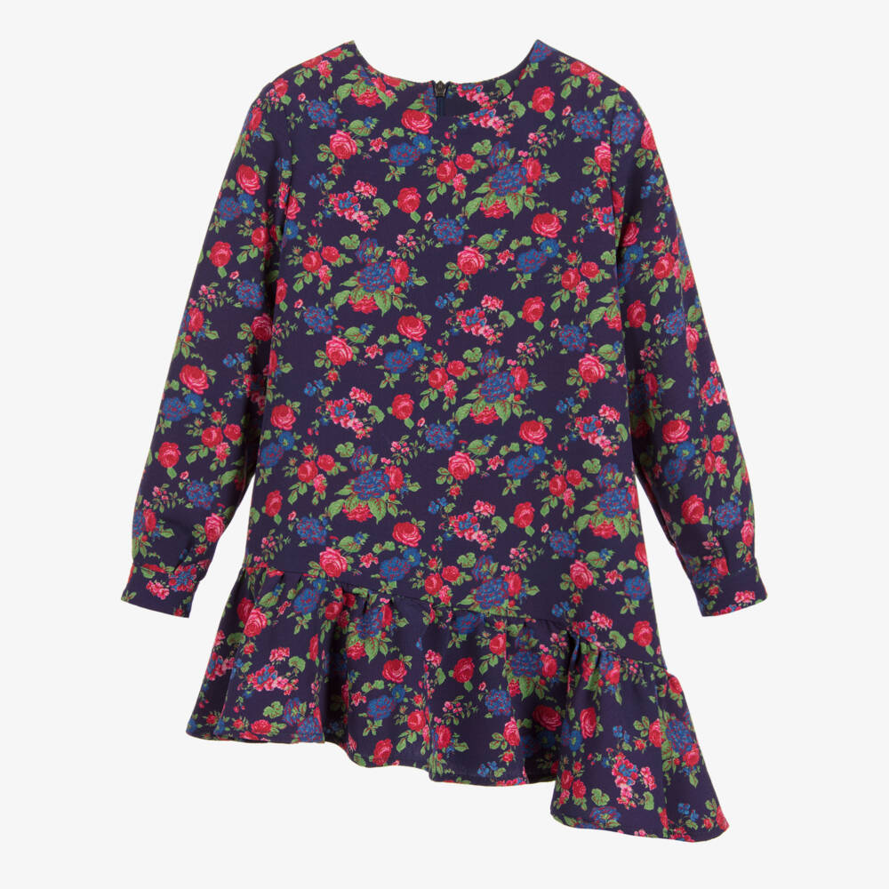 MSGM-فستان كريب لون كحلي بطبعة ورود | Childrensalon Outlet