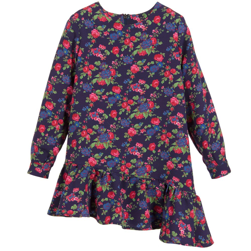MSGM - فستان كريب لون كحلي بطبعة ورود | Childrensalon