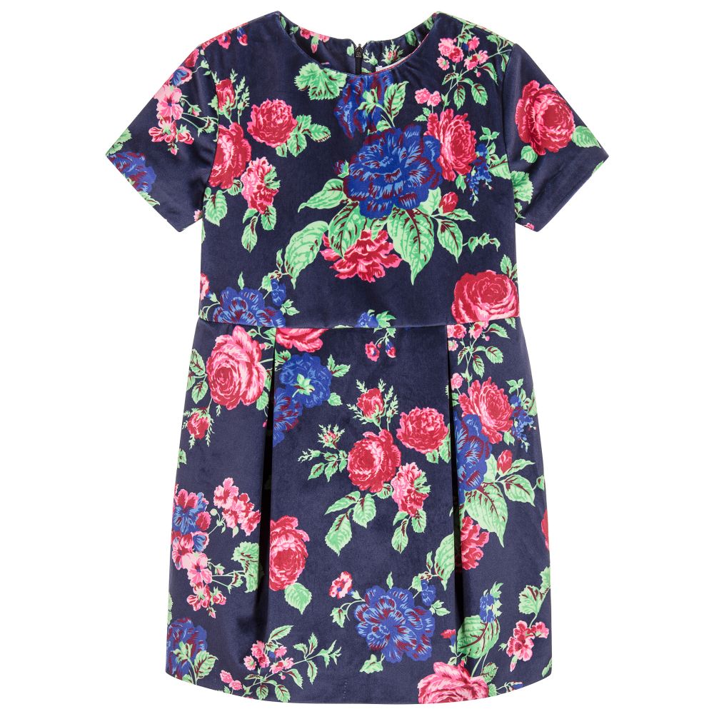 MSGM - Girls Blue Floral Velvet Dress | Childrensalon