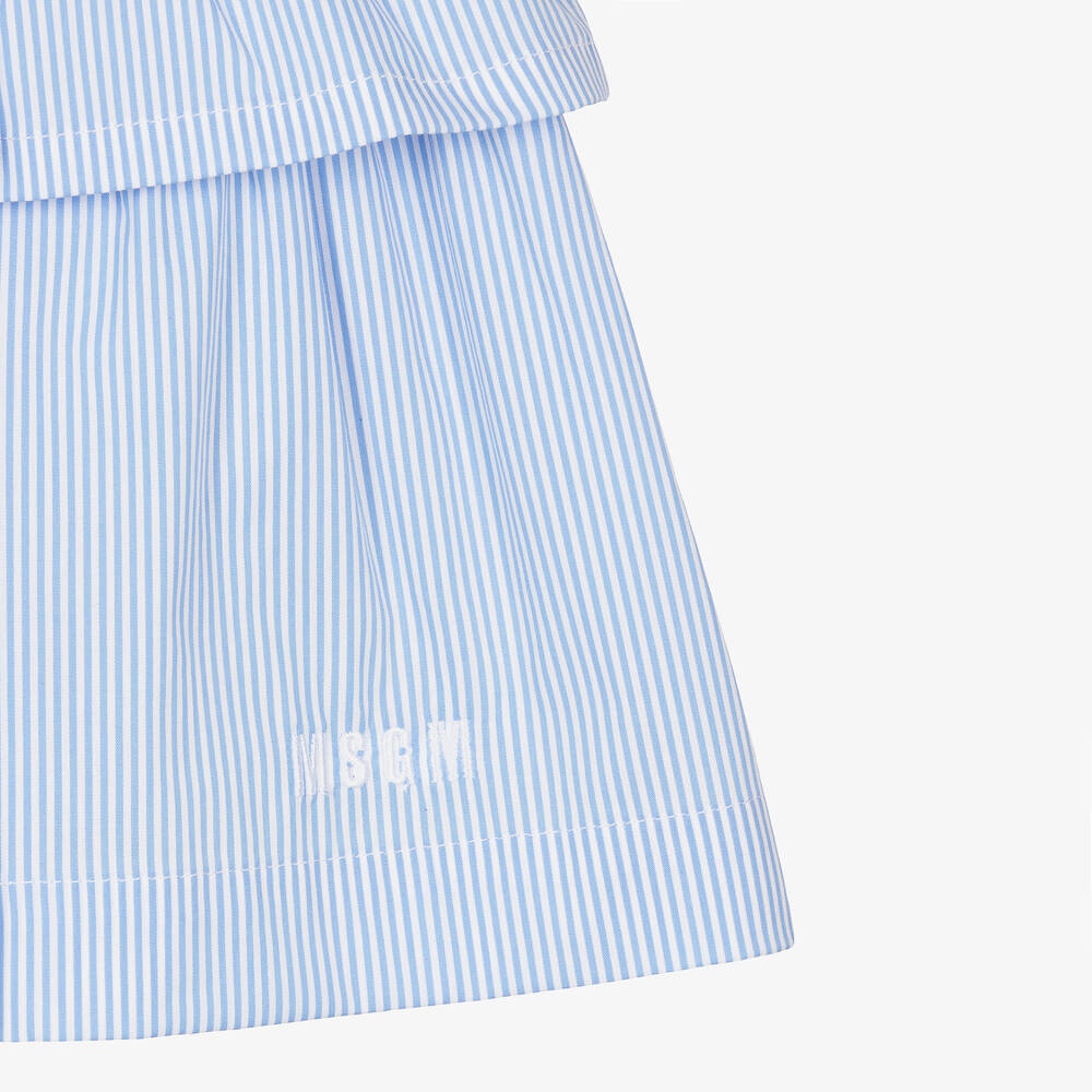 MSGM - Girls Blue Striped Cotton Skirt | Childrensalon Outlet