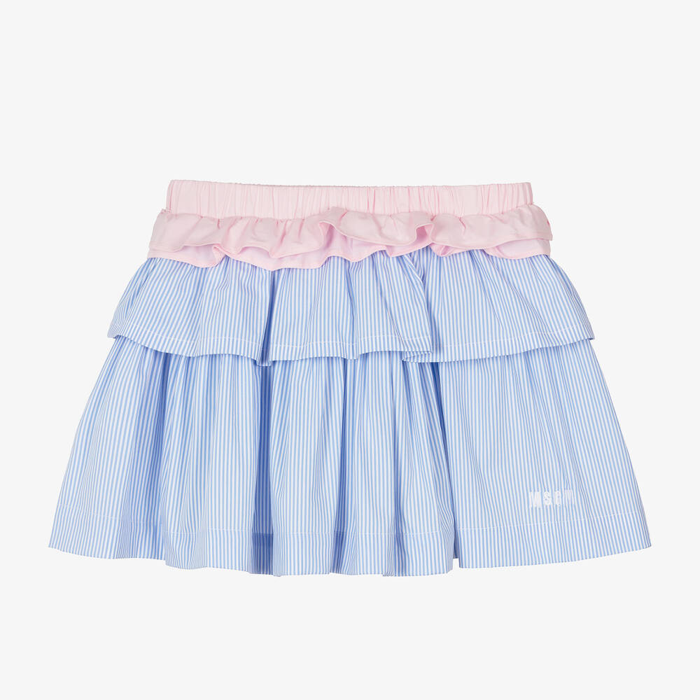 MSGM - Girls Blue Striped Cotton Skirt | Childrensalon Outlet