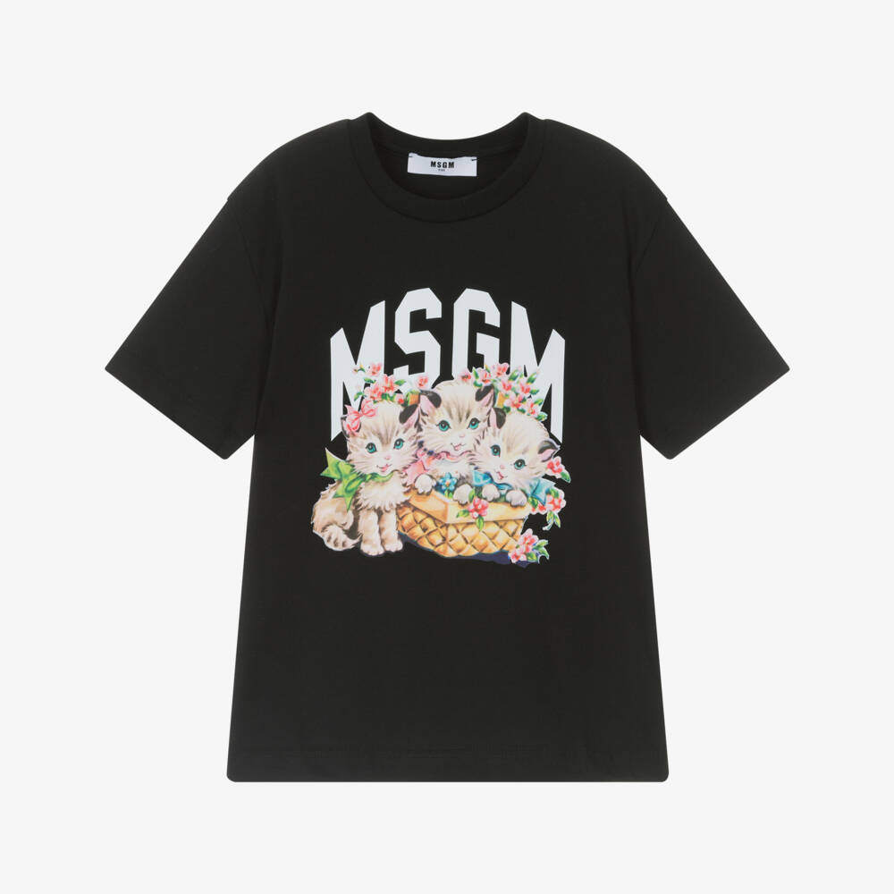 MSGM-Girls Charcoal Kitten Print Tee | Childrensalon Outlet