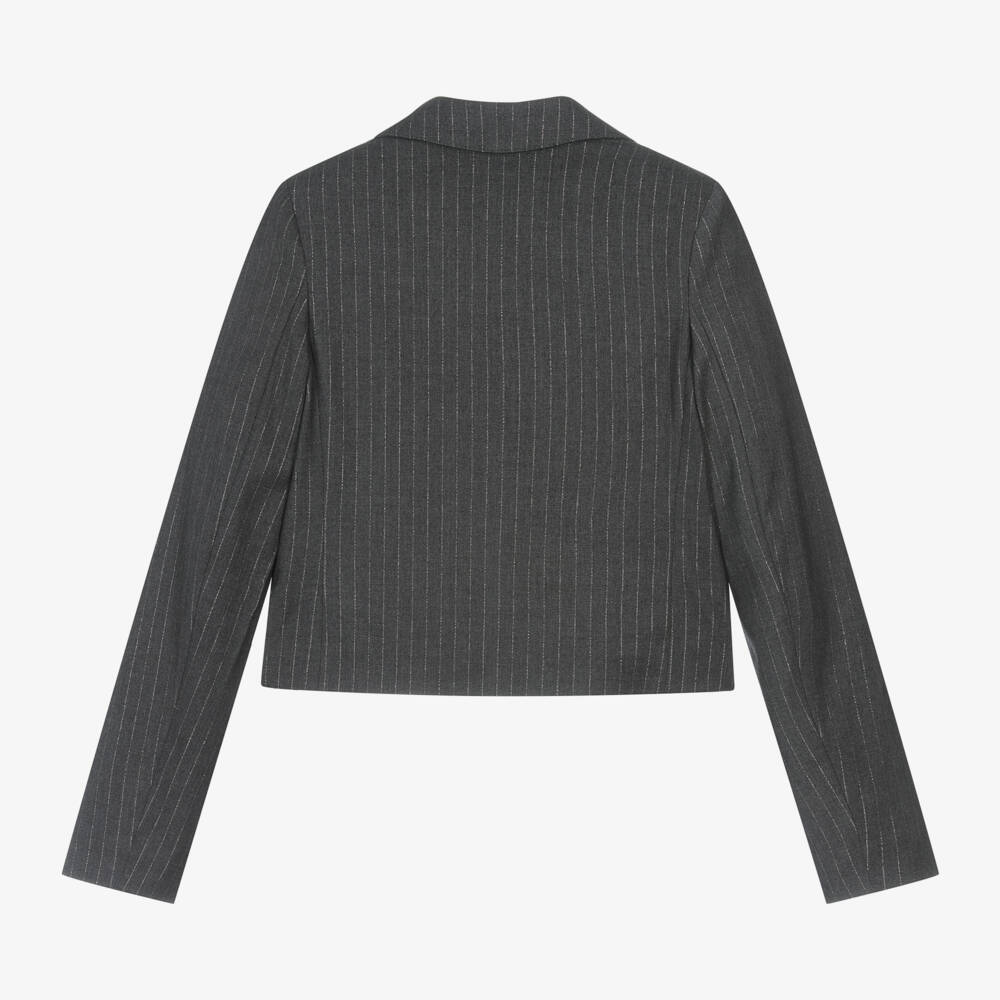 MSGM-Girls Charcoal Short Pinstripe Jacket | Childrensalon Outlet