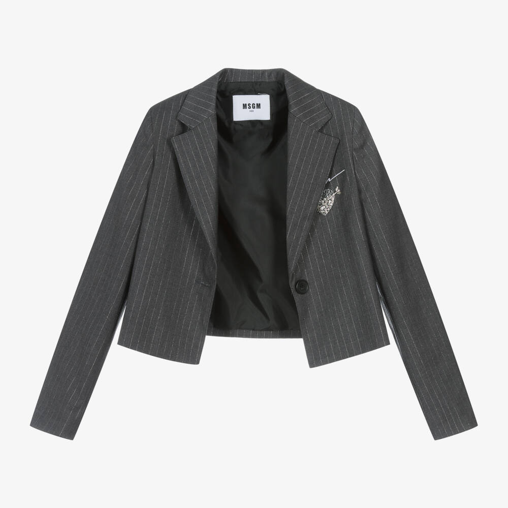 MSGM-Girls Charcoal Short Pinstripe Jacket | Childrensalon Outlet
