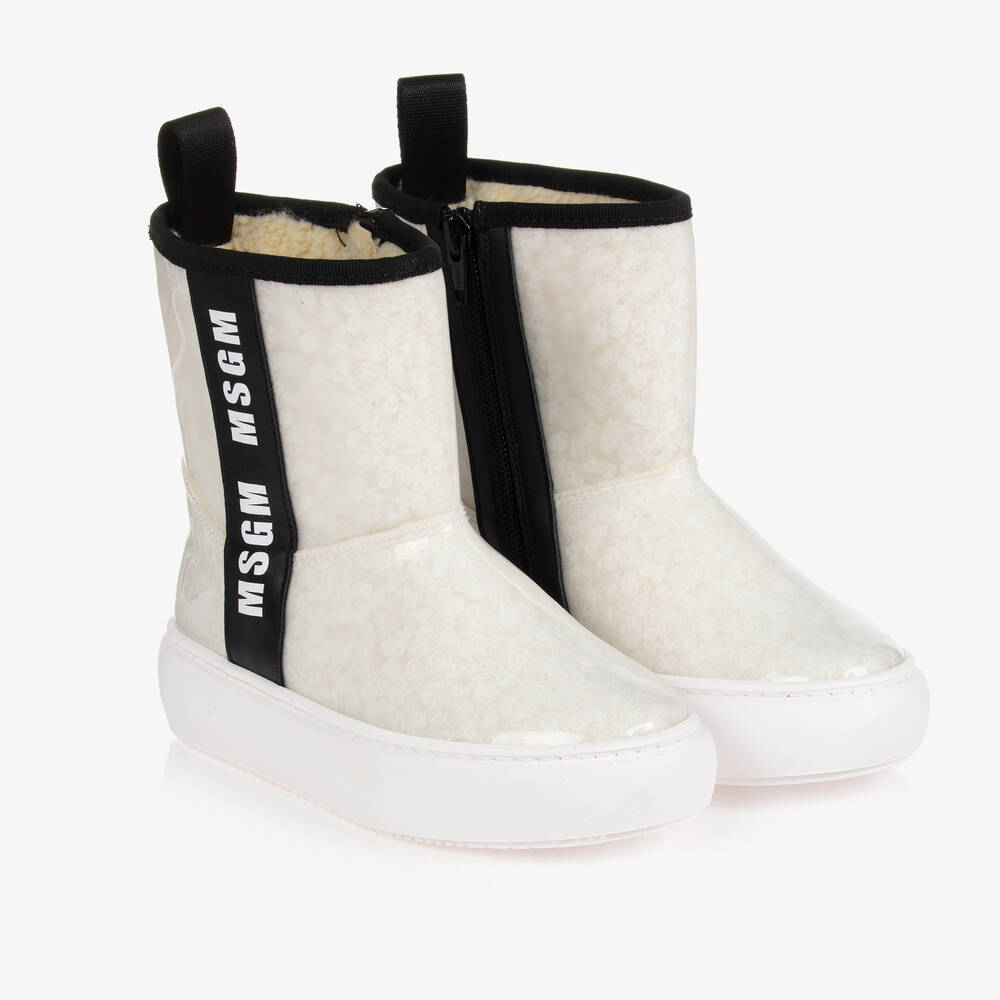 MSGM - Girls Clear & Ivory Logo Boots | Childrensalon