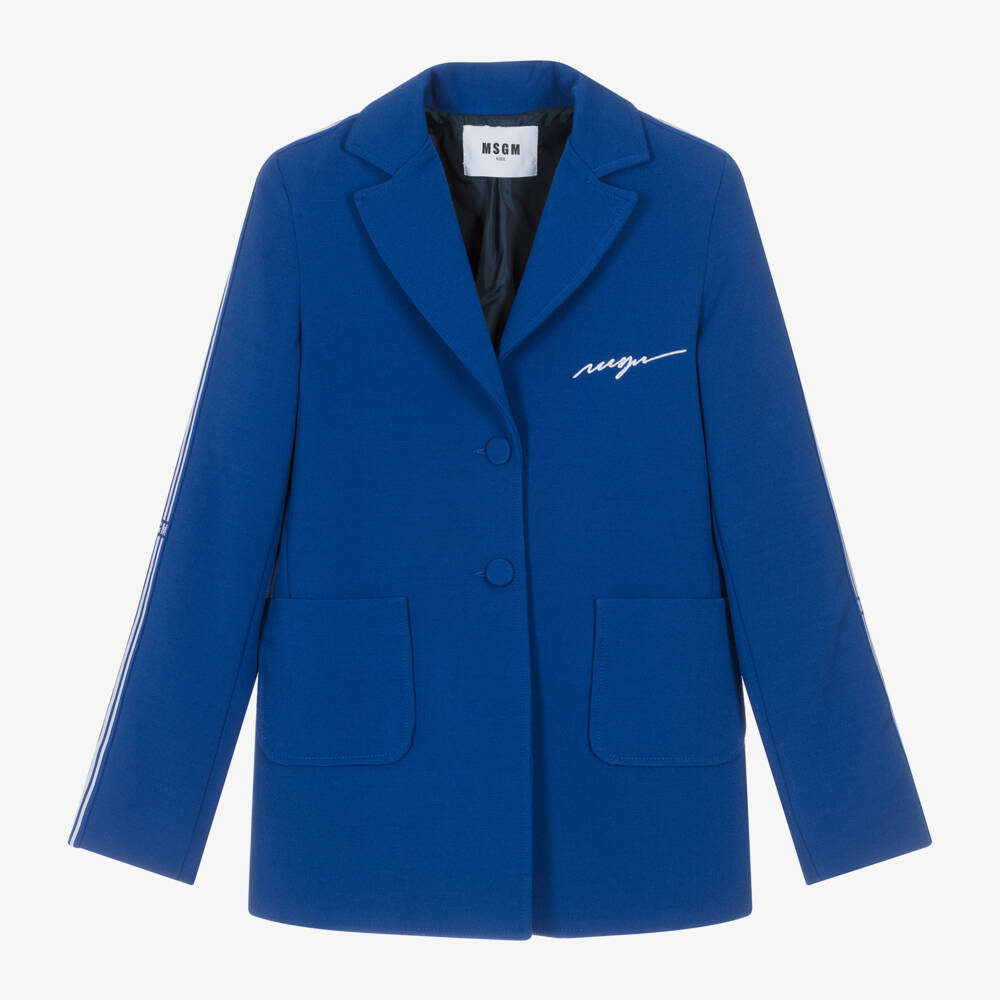 MSGM-Girls Cobalt Embroidered Blazer | Childrensalon Outlet