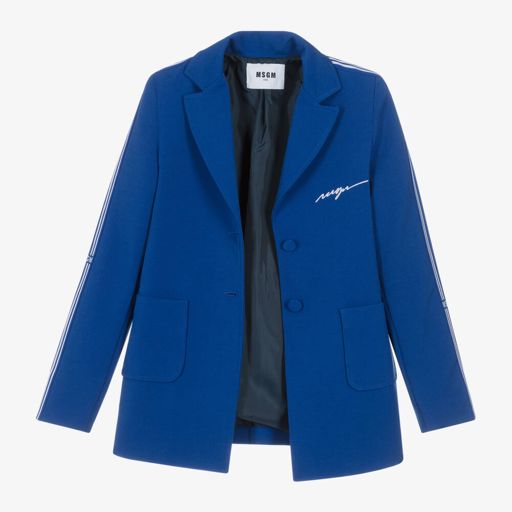 MSGM-Синий пиджак с логотипом курсивом для девочек | Childrensalon Outlet
