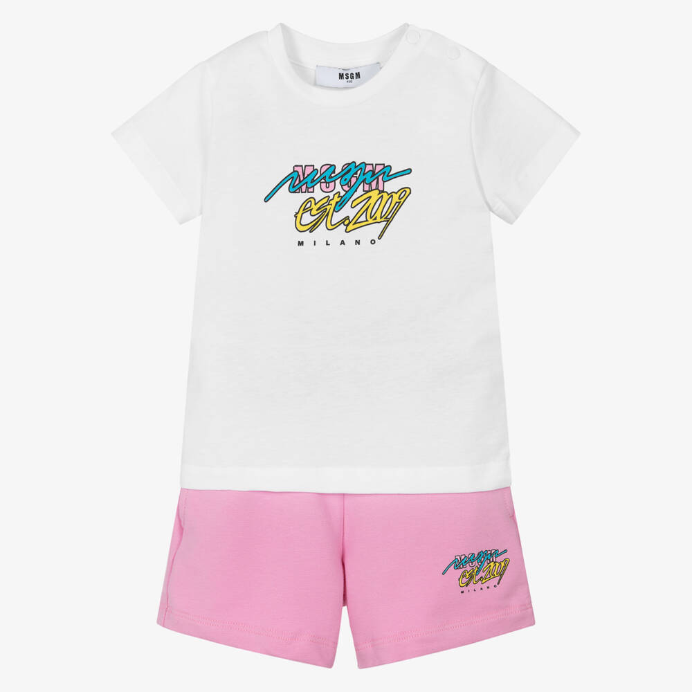 MSGM-Girls Cotton Duo in White & Pink | Childrensalon Outlet