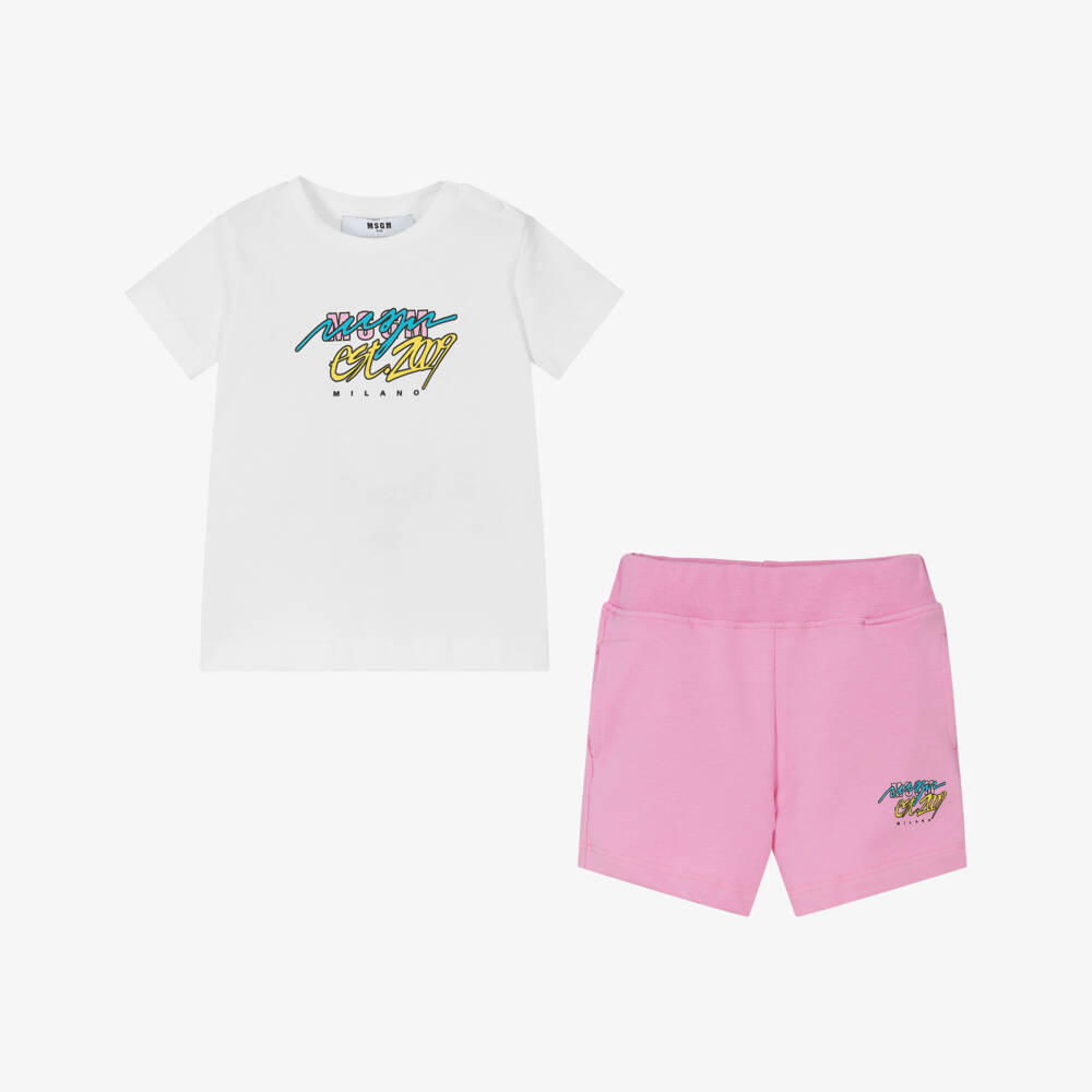 MSGM-Girls Cotton Duo in White & Pink | Childrensalon Outlet