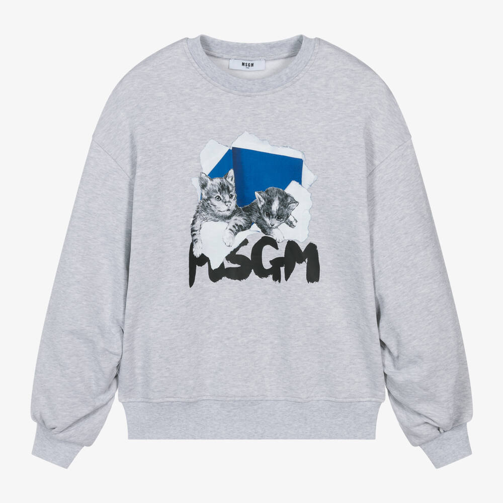 MSGM-Girls Cotton Kitten Print Jumper | Childrensalon Outlet